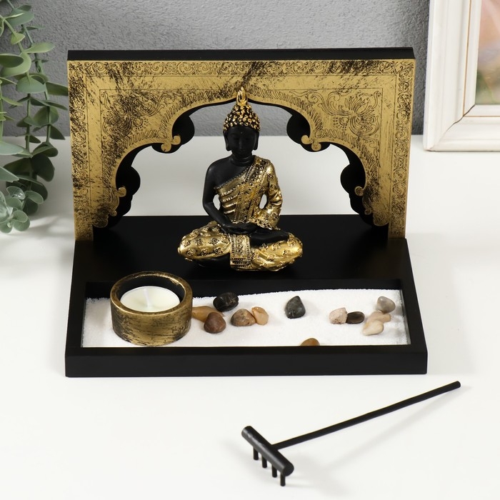 Сад камней Дзен  Сад камней Дзен "Будда во дворце у золотой арки" песок+свеча 21х16х14 см