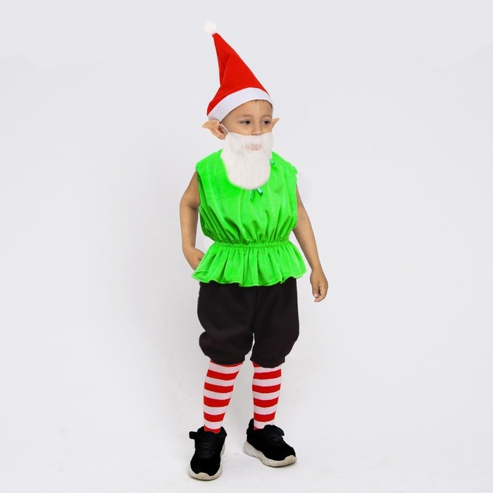 Карнавальный костюм «Гномик Кузя» жилет на кулисе, бермуды, борода, колпак, уши, гольфы, р-р 28, рост 98-100 см Карнавальный костюм «Гномик Кузя» жилет на кулисе, бермуды, борода, колпак, уши, гольфы, р-р 28, рост 98-100 см