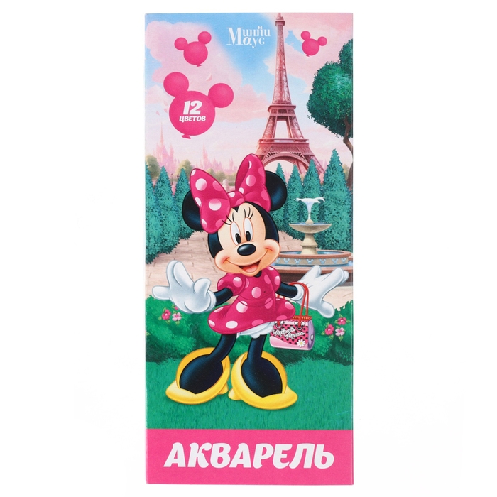 Акварель медовая «Минни Маус», 12 цветов, в картонной коробке, без кисти Акварель медовая «Минни Маус», 12 цветов, в картонной коробке, без кисти