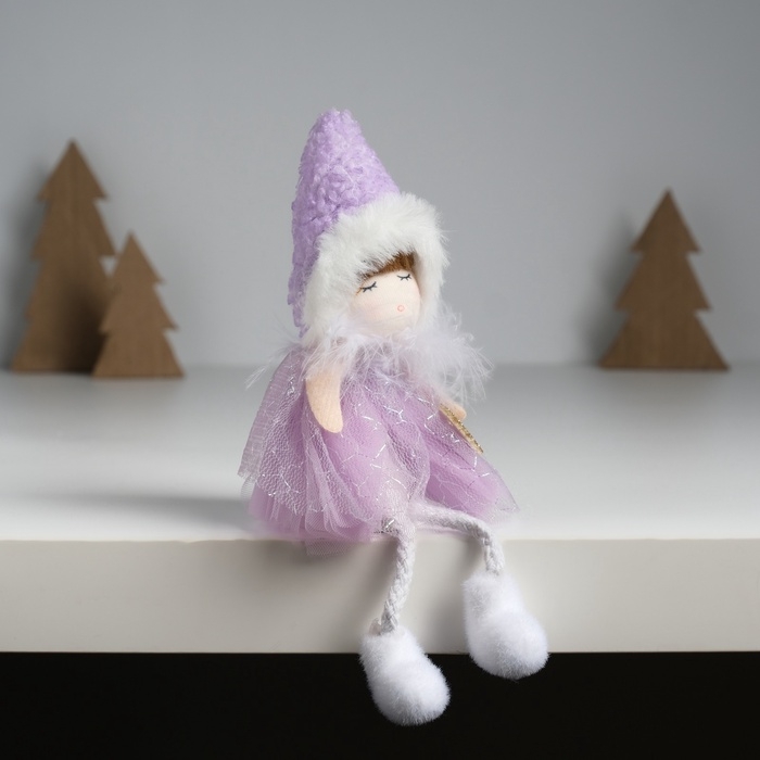 Кукла интерьерная Кукла интерьерная "Девочка в сиреневом платьишке с пушистым воротником" 7,2х7х18 см