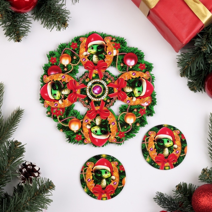 Набор Набор "Золотая подкова", подставка под горячее и 2 подстаканника, D-20,5 см