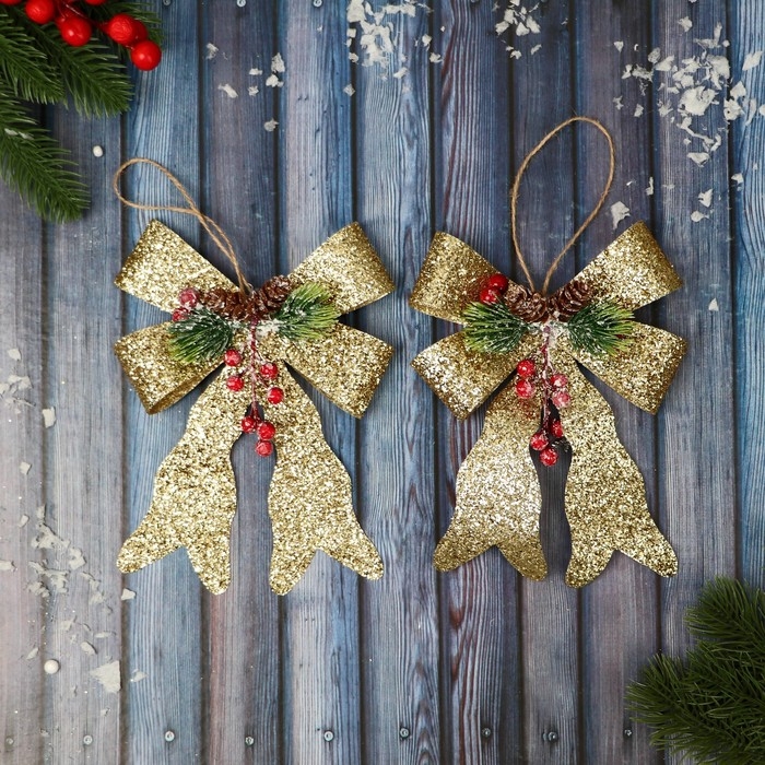 Украшение ёлочное Украшение ёлочное "Бант элит" (набор 2 шт) 12х14 см, золото