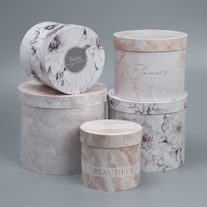 Набор шляпных коробок 5 в 1, упаковка подарочная, «Нежность», 13 х 14 ‒ 19.5 х 22 см