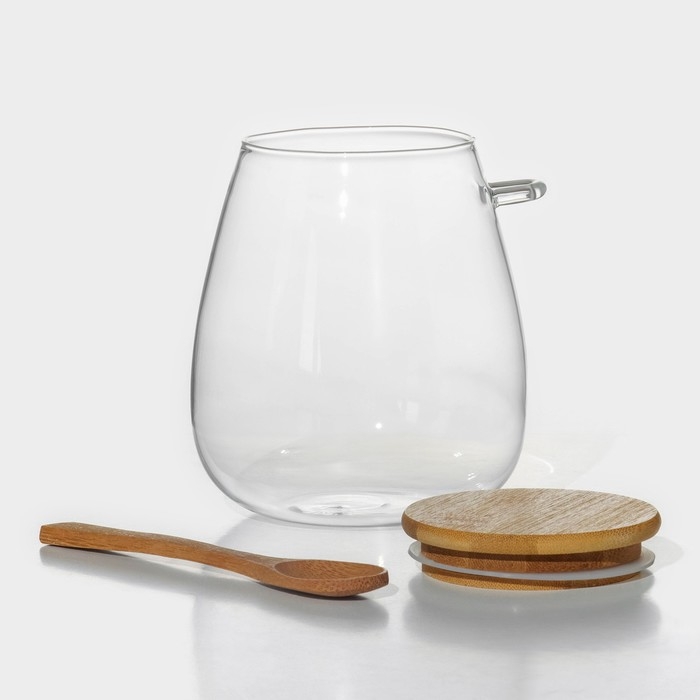 Банка стеклянная для хранения сыпучих продуктов и ложкой «Эко», 1 л, 12×14,4 см, с бамбуковой крышкой Банка стеклянная для хранения сыпучих продуктов и ложкой «Эко», 1 л, 12×14,4 см, с бамбуковой крышкой