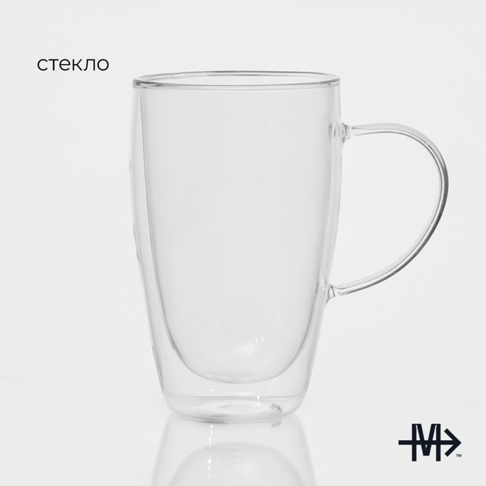 Кружка стеклянная с двойными стенками Magistro «Дуо», 500 мл, 14,5×9×15,5 см Кружка стеклянная с двойными стенками Magistro «Дуо», 500 мл, 14,5×9×15,5 см