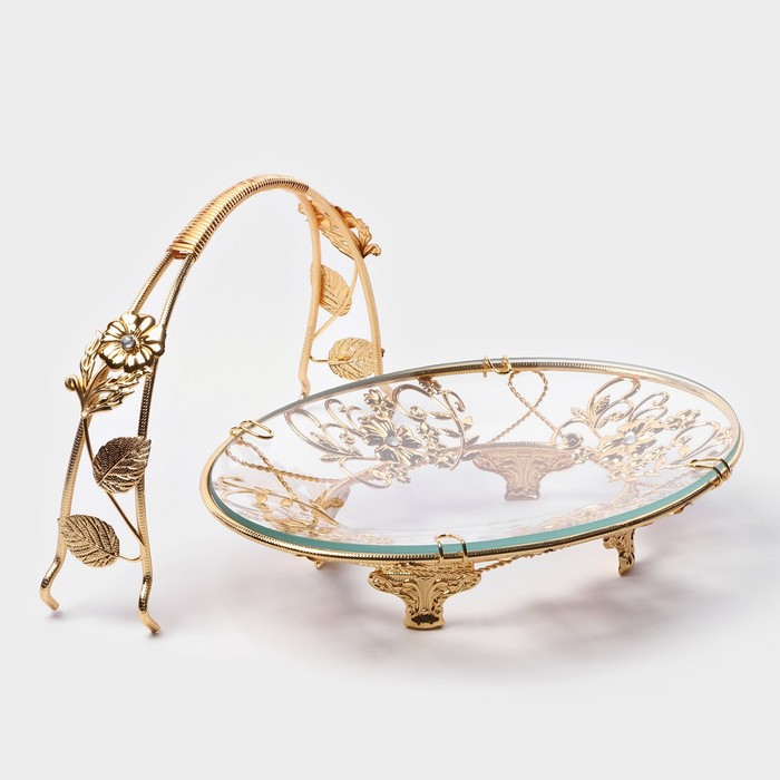 Фруктовница металлическая «Хайгарден», 26×18×19 см, съёмная ручка, цвет металла золотой