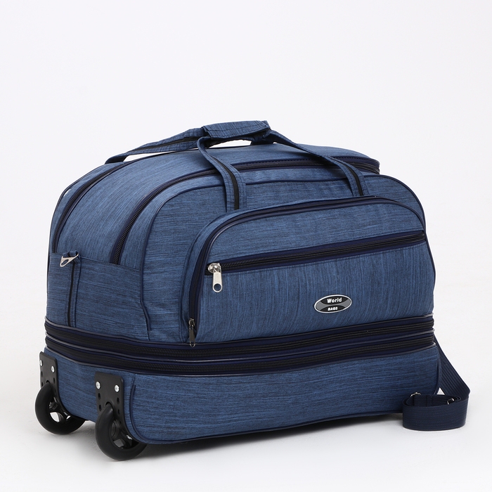 Сумка дорожная на колёсах, отдел на молнии, с увеличением, 2 наружных кармана, цвет синий Сумка дорожная на колёсах, отдел на молнии, с увеличением, 2 наружных кармана, цвет синий