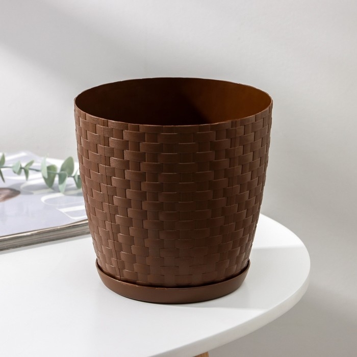 Горшок для цветов с поддоном «Ротанг», 2 л, цвет тёмно-коричневый Горшок для цветов с поддоном «Ротанг», 2 л, цвет тёмно-коричневый