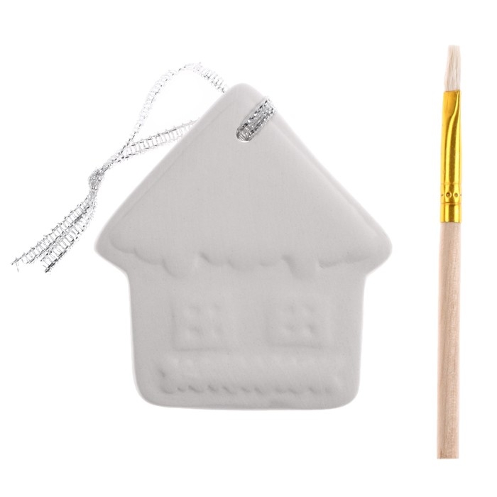 Новый год! Ёлочное украшение под раскраску «Домик» с подвесом, кисть Новый год! Ёлочное украшение под раскраску «Домик» с подвесом, кисть