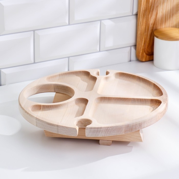 Столик - поднос с менажницей и складными ножками D=30x2 см, береза Столик - поднос с менажницей и складными ножками D=30x2 см, береза