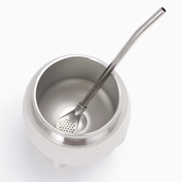 Калабас для чая Мате 250 мл и бомбилья, набор для приготовления, белый Калабас для чая Мате 250 мл и бомбилья, набор для приготовления, белый