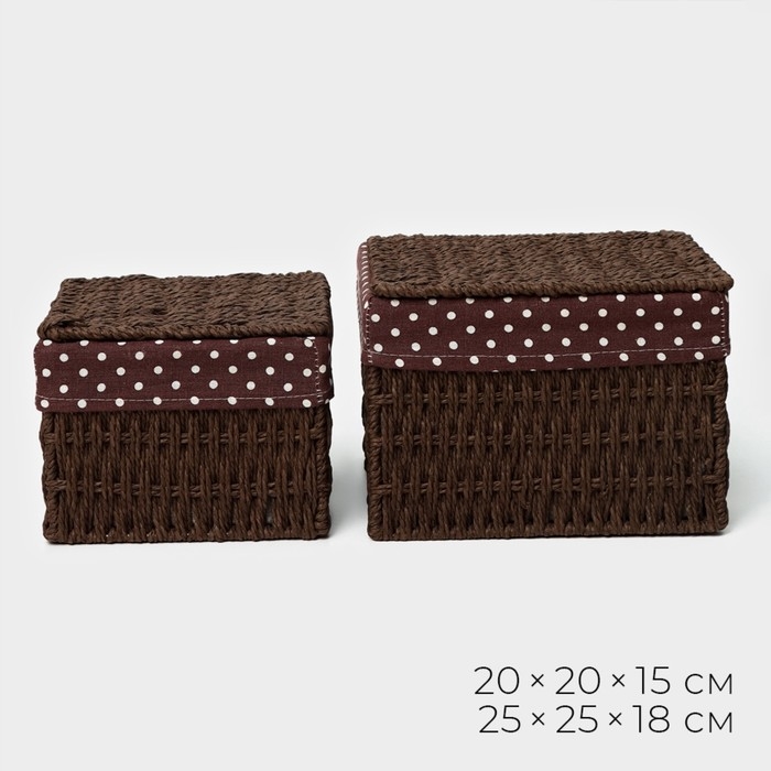 Набор интерьерных корзин ручной работы с крышкой LaDо́m, 2 шт, размер: 20×20×15 см, 25×25×18 см Набор интерьерных корзин ручной работы с крышкой LaDо́m, 2 шт, размер: 20×20×15 см, 25×25×18 см