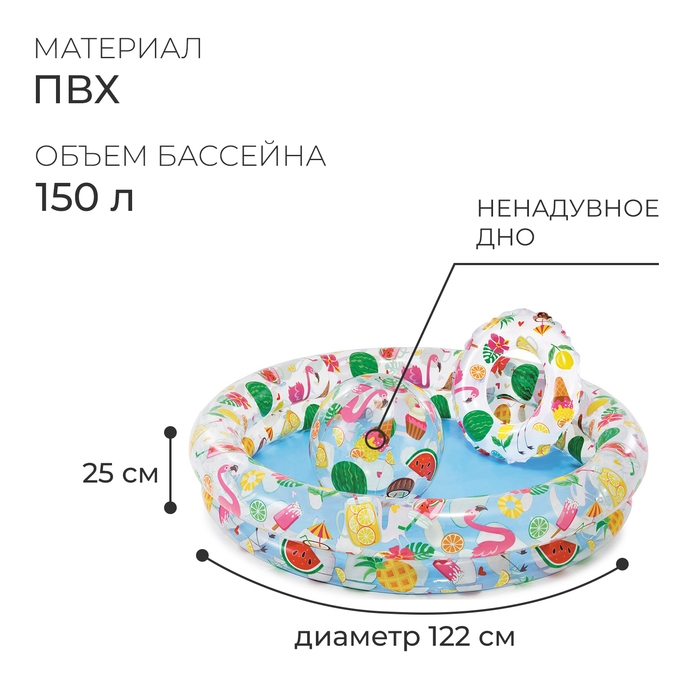 Бассейн надувной «Фрукты», 122 х 25 см, с кругом и мячом, от 2 лет, 59460NP INTEX Бассейн надувной «Фрукты», 122 х 25 см, с кругом и мячом, от 2 лет, 59460NP INTEX