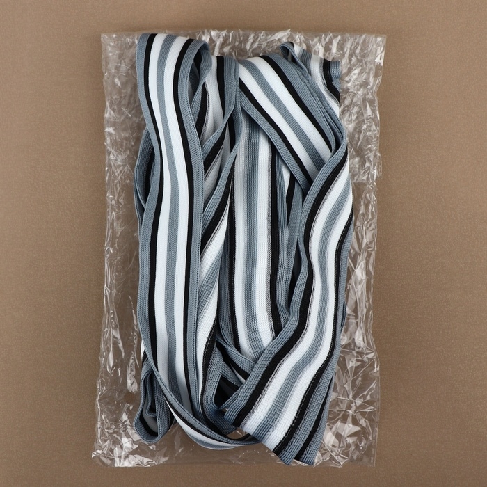 Тесьма трикотажная лампас 40 мм, 9 ± 0,5 м, цвет серый/чёрный/белый