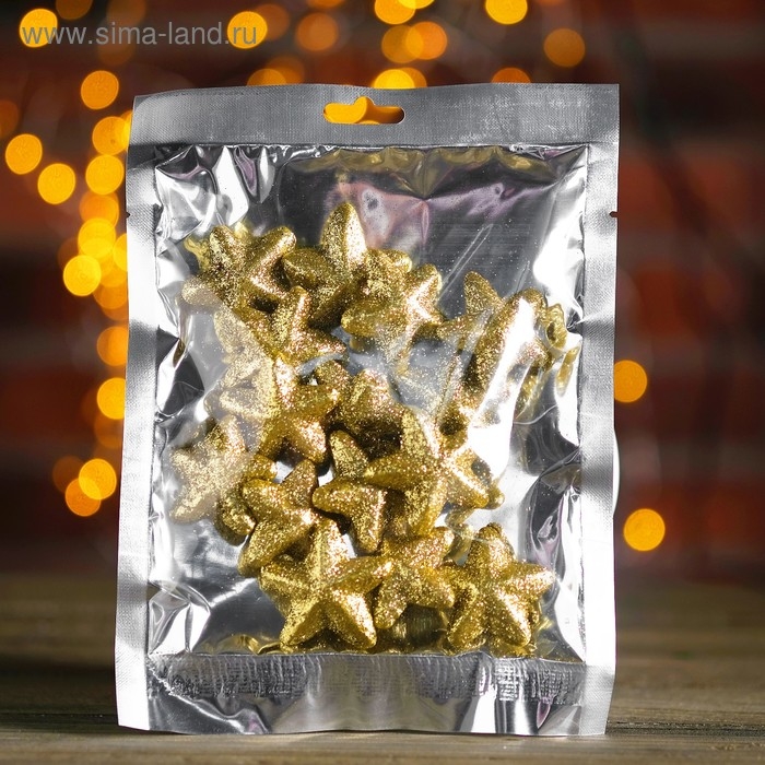 Фигурка для поделок и декора Фигурка для поделок и декора "Звезда", набор 15 шт., размер 1 шт. 3,5×3,5×2 см, цвет золото