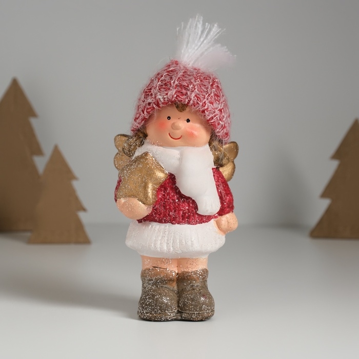 Сувенир керамика  Сувенир керамика "Девочка-ангел в красном наряде, со звёздочкой" 7,5х5,5х17,5 см