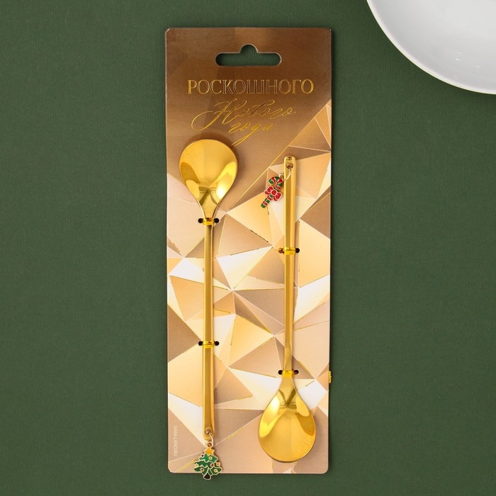 Новый год. Подарочный набор ложек с подвесами &laquo;Роскошного нового года&raquo;, 2 шт., 14.8 х 2.7 см