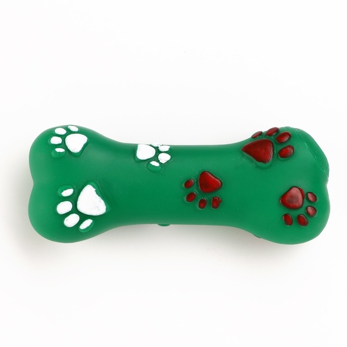 Игрушка пищащая Игрушка пищащая "Кость со следами лапок", 9,6 х 3,7 см, тёмно-зелёная