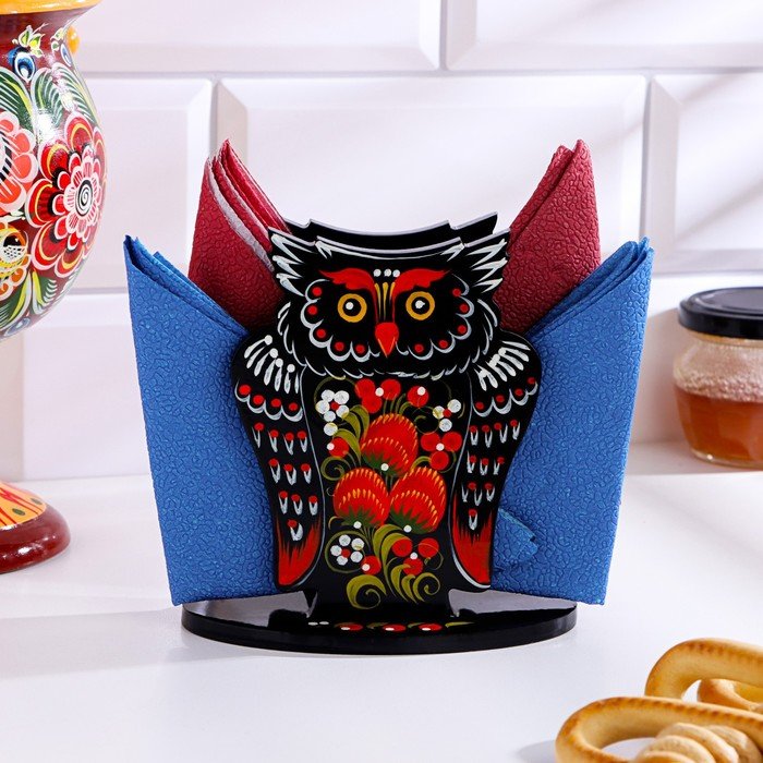 Салфетница «Сова», 10х14 см, хохлома, микс Салфетница «Сова», 10х14 см, хохлома, микс