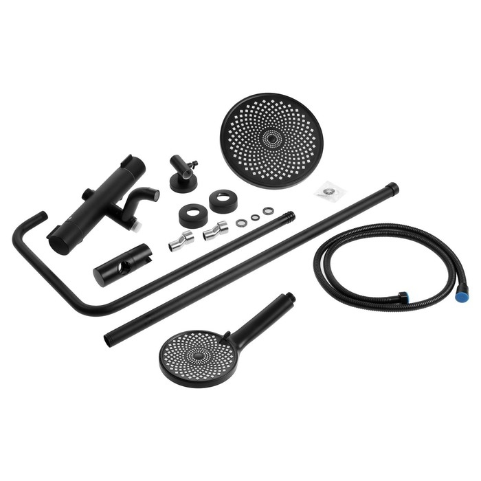 Душевая система ZEIN Z3895, с термостатом, лейка верхняя d=23 см, ручная 12,5 см, чёрная Душевая система ZEIN Z3895, с термостатом, лейка верхняя d=23 см, ручная 12,5 см, чёрная