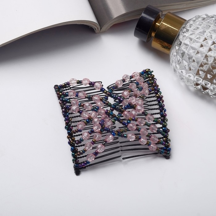 Зажим для волос  Зажим для волос "Сетка" шарики грани, 9,5 см, розово-чёрный