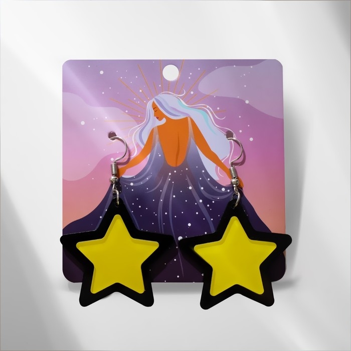 Серьги акрил &laquo;Супер-звезда&raquo;, цвет чёрно-жёлтый в серебре