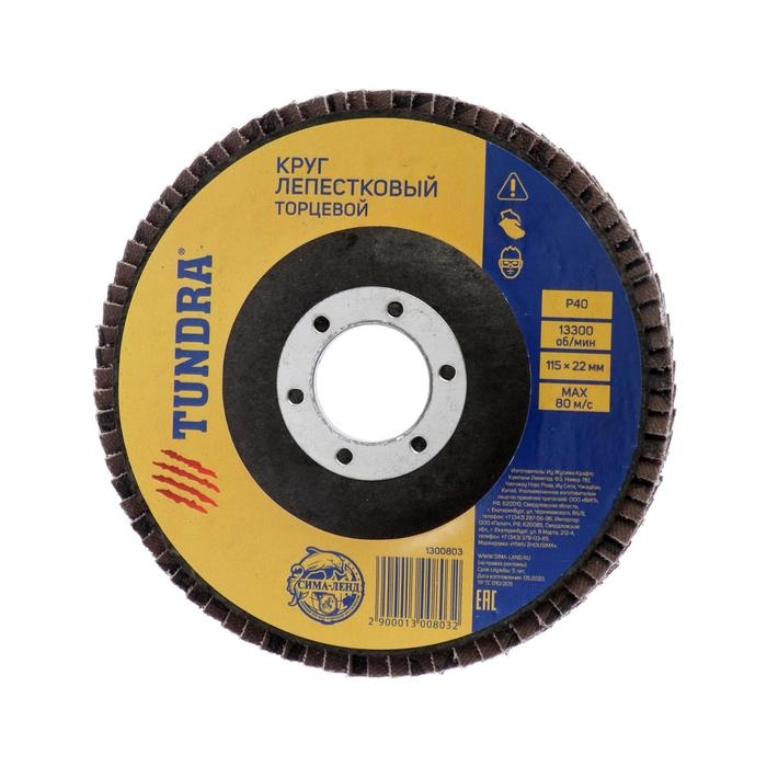 Круг лепестковый торцевой ТУНДРА, 115 х 22 мм, Р40 Круг лепестковый торцевой ТУНДРА, 115 х 22 мм, Р40