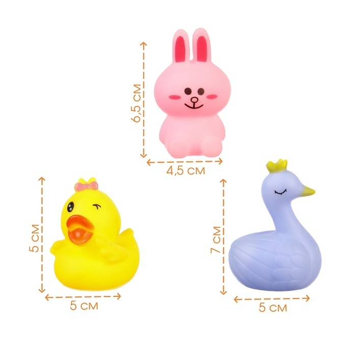 Набор резиновых игрушек для ванны «Давай дружить», с пищалкой, 3 шт, Крошка Я Набор резиновых игрушек для ванны «Давай дружить», с пищалкой, 3 шт, Крошка Я