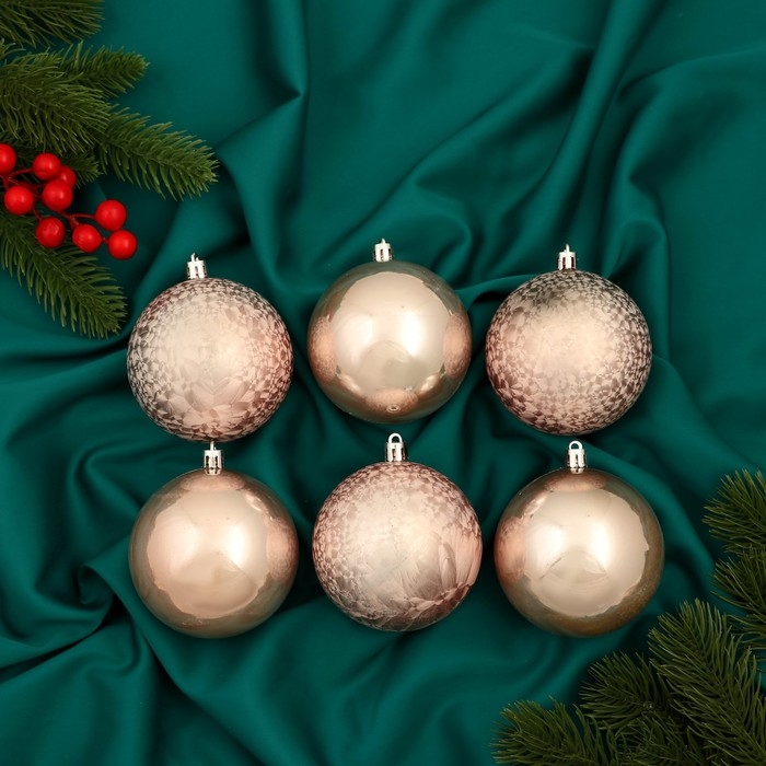 Набор шаров пластик d-7,5 см, 6 шт Набор шаров пластик d-7,5 см, 6 шт "Чары волшебства" пудровый