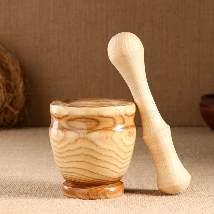 Набор: ступка с пестиком, ясень , 13 см, МИКС Набор: ступка с пестиком, ясень , 13 см, МИКС