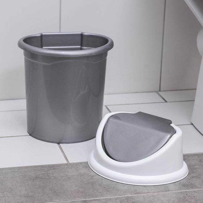 Ведро для мусора, 4 л, с подвижной крышкой, цвет серо-белый Ведро для мусора, 4 л, с подвижной крышкой, цвет серо-белый