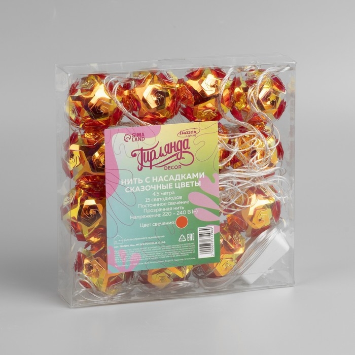 Гирлянда «Нить» 4.5 м с насадками «Цветочные шары», IP20, прозрачная нить, 15 LED, свечение красное, 220 В Гирлянда «Нить» 4.5 м с насадками «Цветочные шары», IP20, прозрачная нить, 15 LED, свечение красное, 220 В