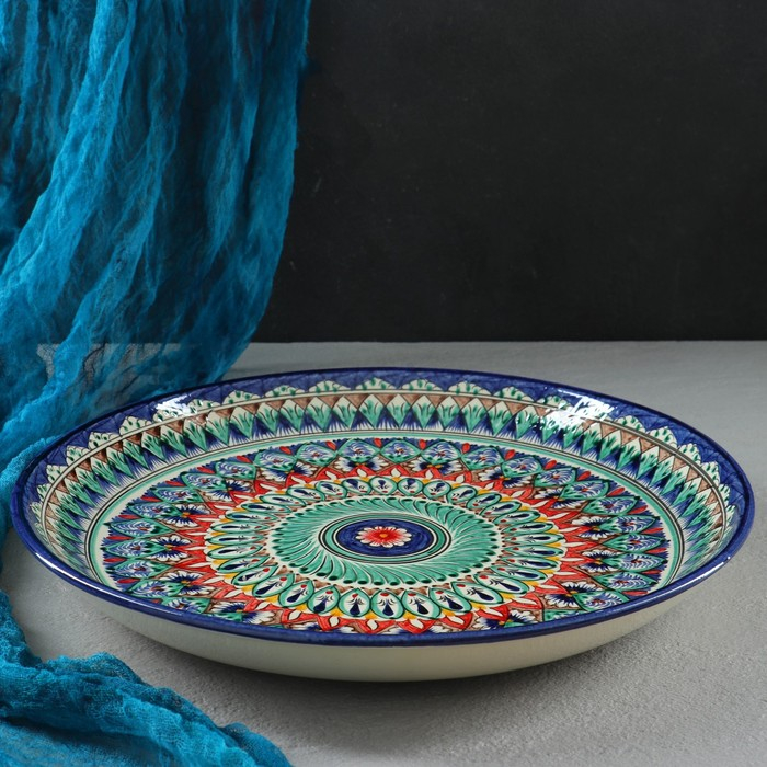 Ляган круглый «Риштан», 36 см, сине-красный орнамент Ляган круглый «Риштан», 36 см, сине-красный орнамент