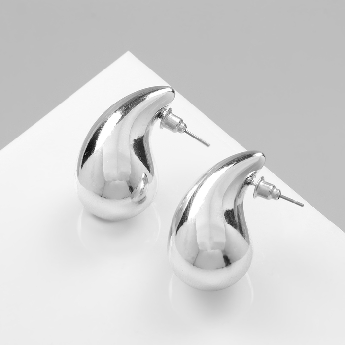 Серьги пластик «Капля» крупная, цвет серебро Серьги пластик «Капля» крупная, цвет серебро