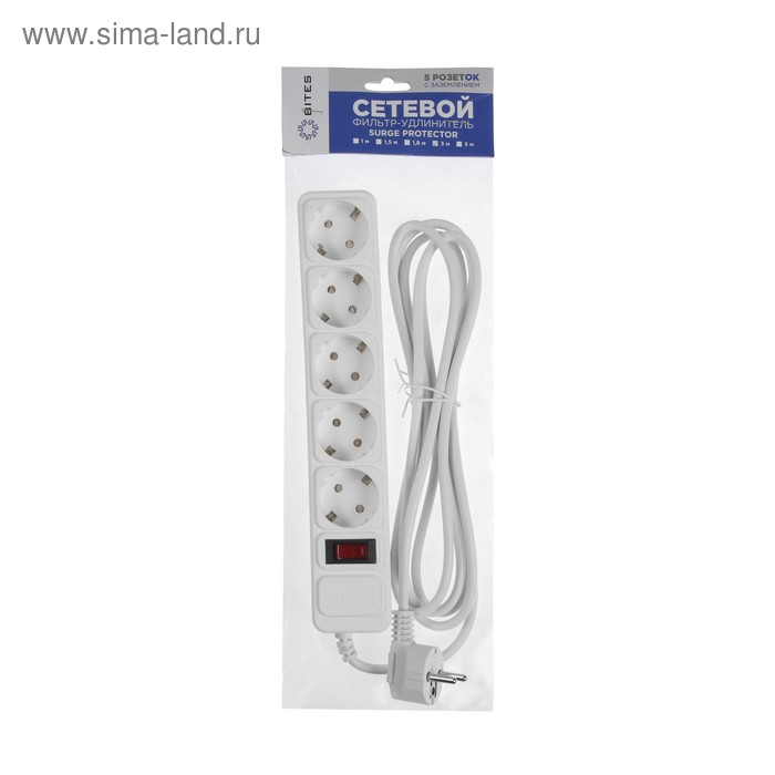 Сетевой фильтр 5bites SP5W-118 5S, 5 розеток, 3 м, 10 А, 3х0.75 мм2, с з/к, с выкл., белый Сетевой фильтр 5bites SP5W-118 5S, 5 розеток, 3 м, 10 А, 3х0.75 мм2, с з/к, с выкл., белый