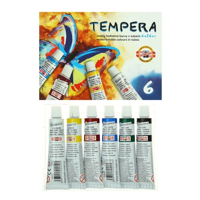 Краски темперные 6 цветов по 16 мл, Koh-I-Noor, в тубах, без кисти Краски темперные 6 цветов по 16 мл, Koh-I-Noor, в тубах, без кисти