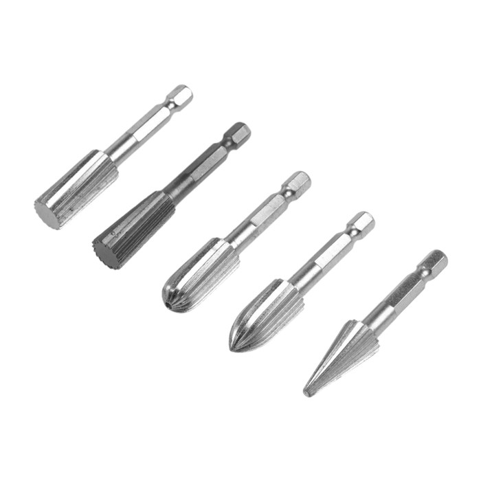 Набор шарошек по дереву и пластику ТУНДРА, никелированное покрытие, шстигр. хвостовик, 5 шт.   98464 Набор шарошек по дереву и пластику ТУНДРА, никелированное покрытие, шстигр. хвостовик, 5 шт.   98464