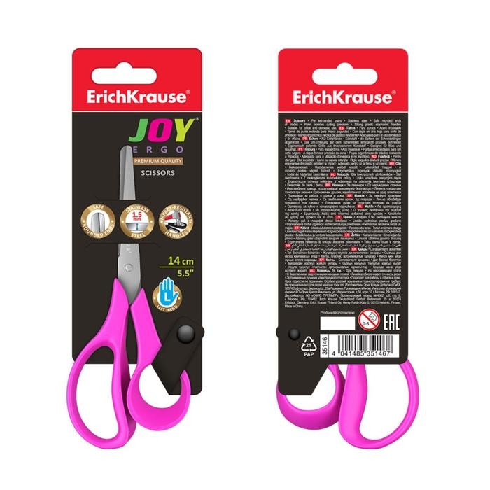 Ножницы детские для левшей 14 см, ErichKrause Joy Ergo, с закруглёнными концами лезвий и линейкой, МИКС Ножницы детские для левшей 14 см, ErichKrause Joy Ergo, с закруглёнными концами лезвий и линейкой, МИКС