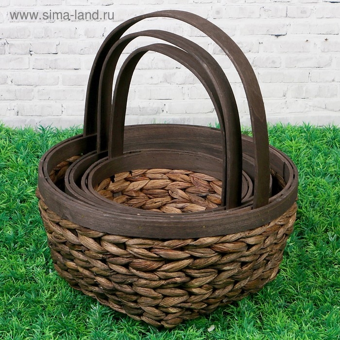 Набор корзин плетеных, 3 шт, 26,5×13.5/31.5 см, 22×12,5/24,5 см, 19×10,5/24,5 см Набор корзин плетеных, 3 шт, 26,5×13.5/31.5 см, 22×12,5/24,5 см, 19×10,5/24,5 см