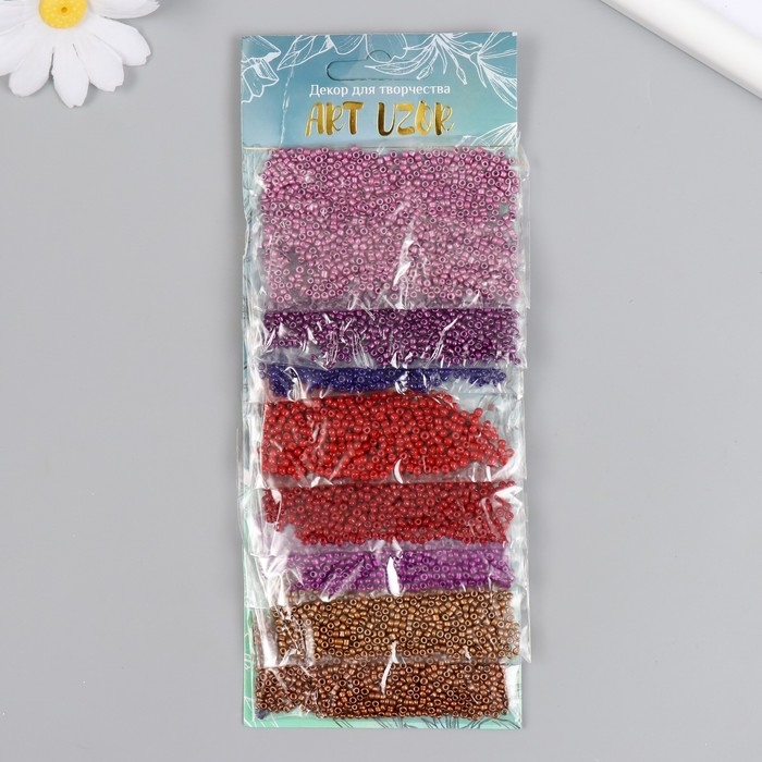Бисер круглый 12/0  Бисер круглый 12/0 "Красно-фиолетовые" металлик 8 цветов х 10 гр 20х8 см