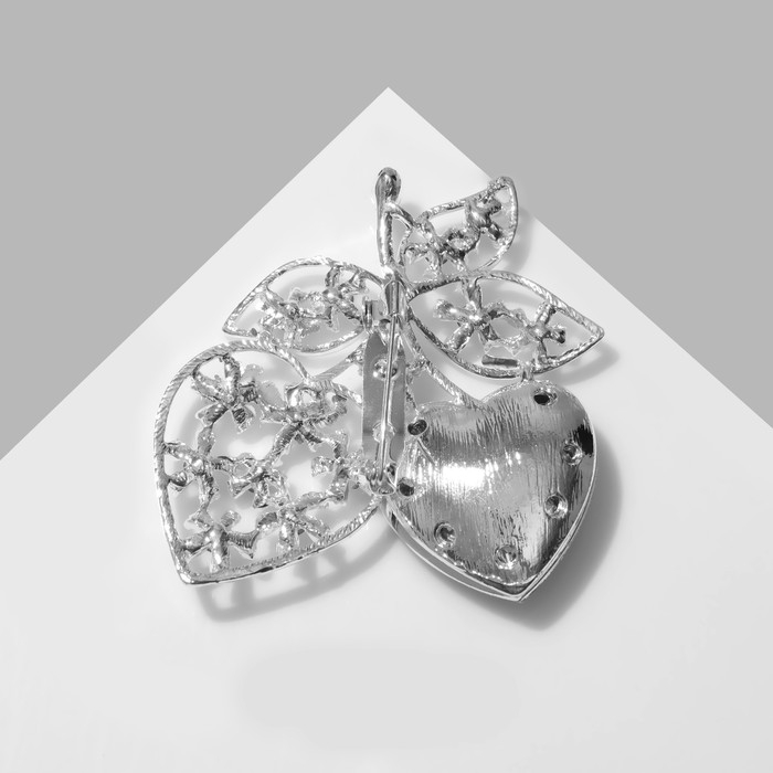 Брошь «Сердца» вишенки, цвет розовый в серебре Брошь «Сердца» вишенки, цвет розовый в серебре