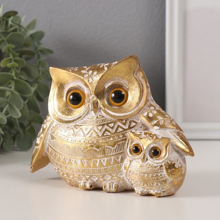 Сувенир полистоун Сувенир полистоун "Золотой филин с птенцом" геометрические узоры 15,2х6х11 см