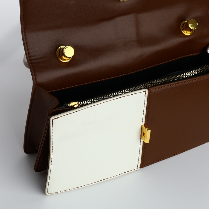 Сумка-мессенджер на клапане, цвет белый/коричневый Сумка-мессенджер на клапане, цвет белый/коричневый