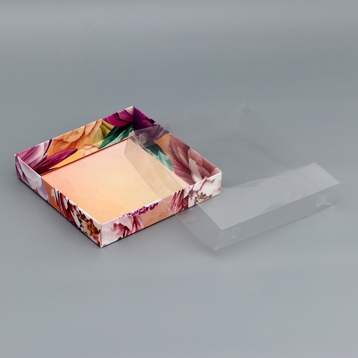 Коробка сборная с PVC крышкой,  Коробка сборная с PVC крышкой, "Подарок для тебя", 16 х 16 х 3 см. Кондитерская упаковка