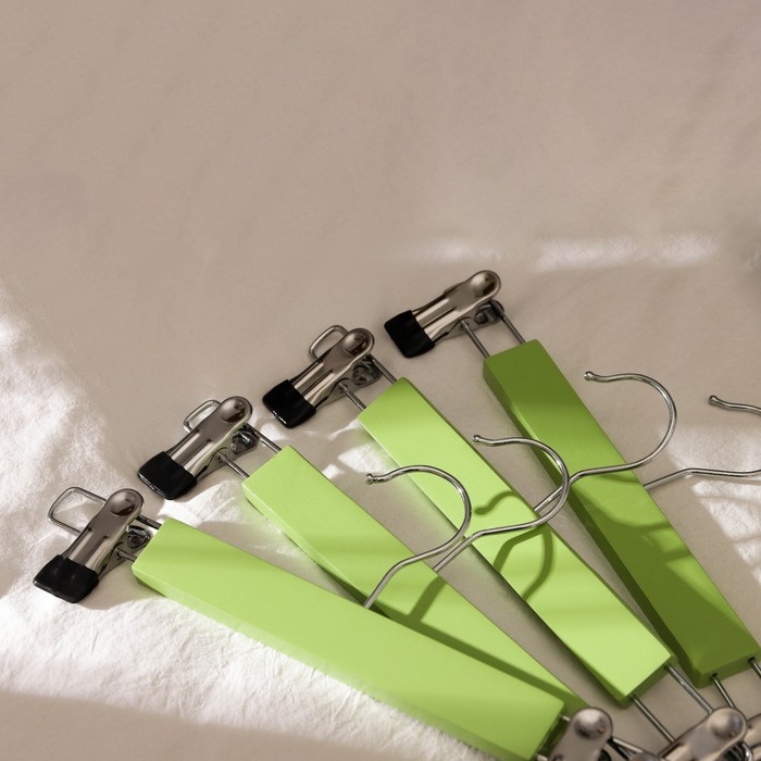 Вешалки для брюк и юбок LaDо́m Brillant, 28×12×2,3 см, 2 шт, деревянные, с зажимами, цвет фисташковый Вешалки для брюк и юбок LaDо́m Brillant, 28×12×2,3 см, 2 шт, деревянные, с зажимами, цвет фисташковый