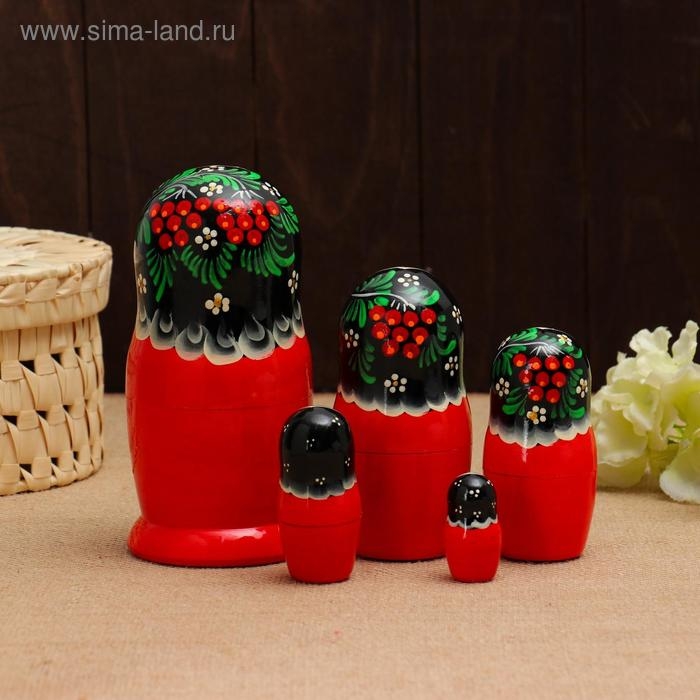 Матрёшка «Снегири в рябине», чёрный платок, 5 кукольная, 15 -18 см Матрёшка «Снегири в рябине», чёрный платок, 5 кукольная, 15 -18 см