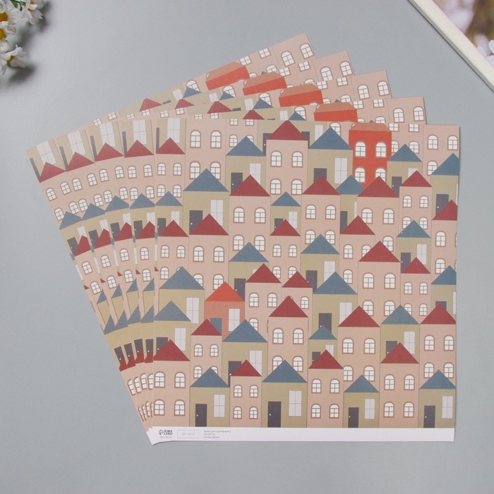 Бумага для скрапбукинга Бумага для скрапбукинга "Домики" плотность 180 гр набор 5 шт 30,5х32 см