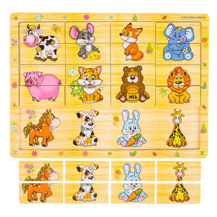 Пазл разрезные картинки «Учим животных» Пазл разрезные картинки «Учим животных»