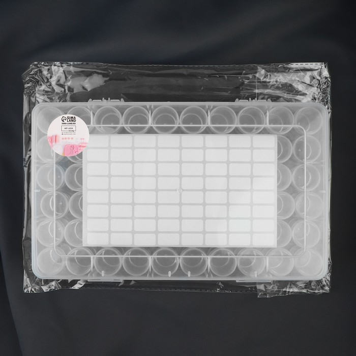 Набор баночек для рукоделия, 60 шт, d = 2,5 × 4,8 см, в контейнере, 28 × 17 × 5,5 см, цвет прозрачный Набор баночек для рукоделия, 60 шт, d = 2,5 × 4,8 см, в контейнере, 28 × 17 × 5,5 см, цвет прозрачный