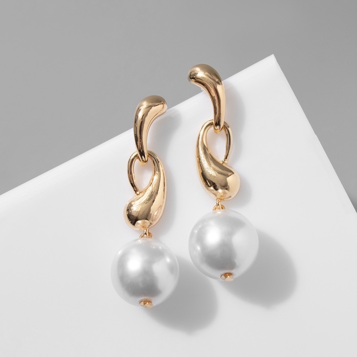 Серьги с жемчугом «Бусина» миниатюрность мах, цвет золото Серьги с жемчугом «Бусина» миниатюрность мах, цвет золото